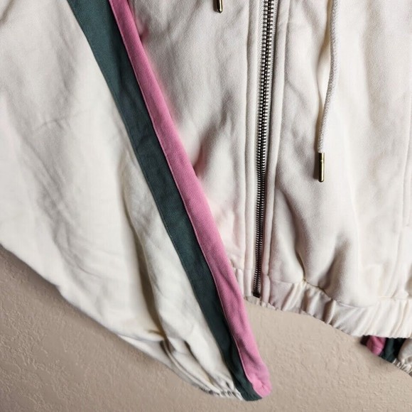 The Greii Cropped Hoodie Women's Small Ivory Cotton Long Sleeve Full Zip Pockets - Picture 5 of 8